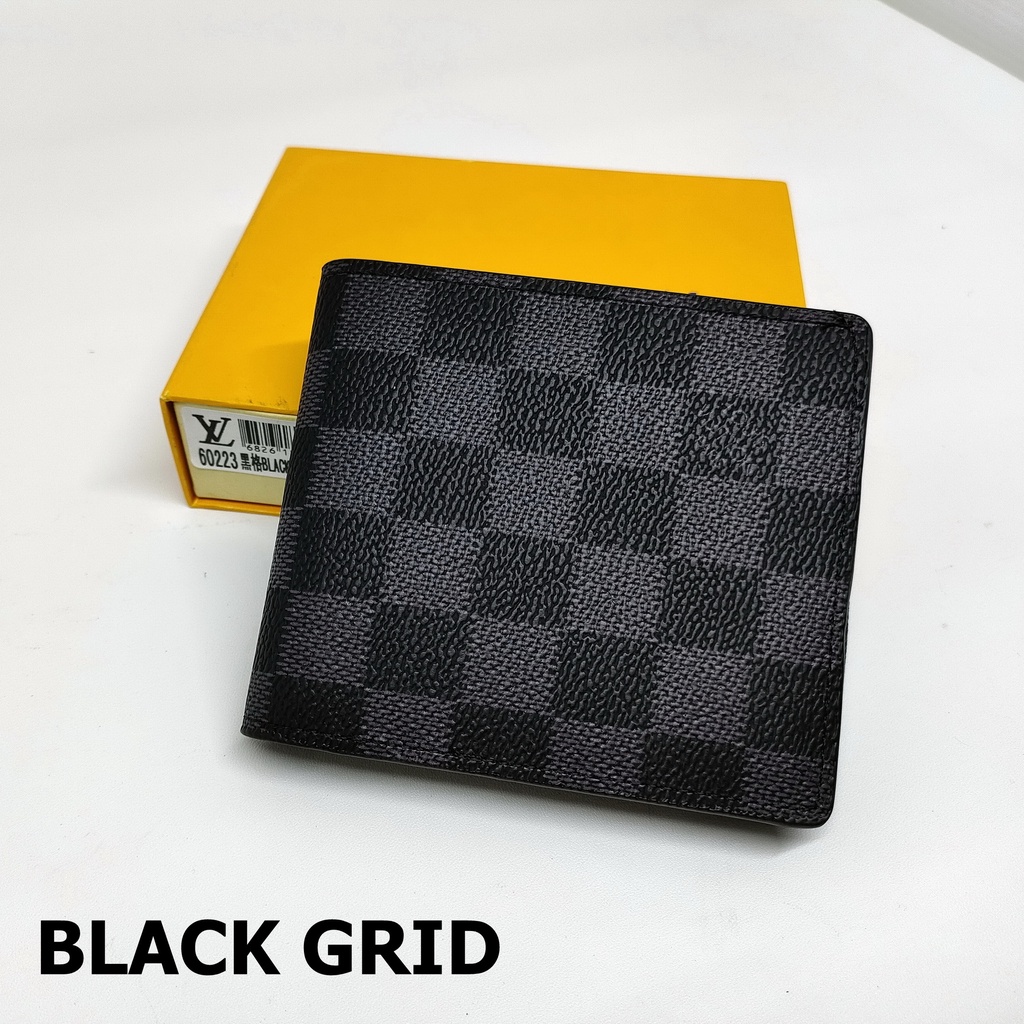 DOMPET PRIA LV IMPORT MODEL TIDUR KULIT SINTETIS-BLACK GRID