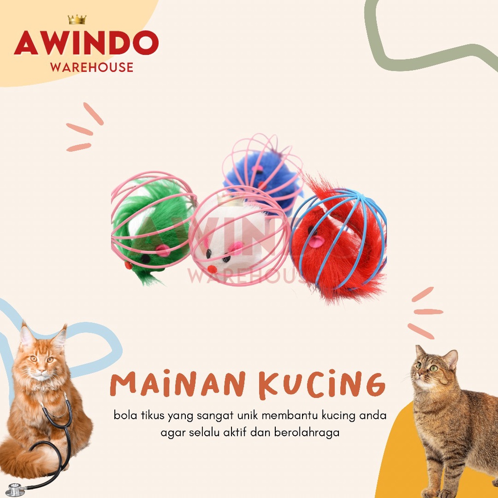 MAINAN TIKUS JERUJI - Mainan Kucing Bola Jeruji Isi Tikus Cat Toy