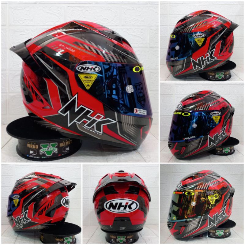NHK GP1000 MOTIF FLASMA BLACK RED PAKET GANTENG VISOR IRIDIUM + SPOILER