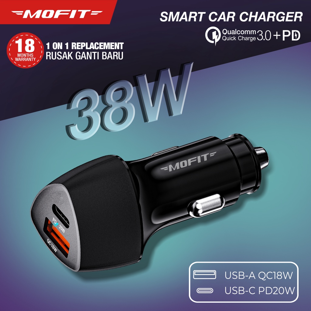 MOFIT FQ20 - Car Charge Dual Port Quick Charge 3.0 + PD 38Watt