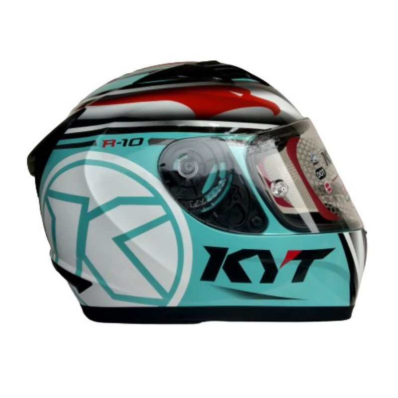 HELM KYT R10 FLAT AQUA/RED PINCLOK AQUA MARIN ORIGINAL