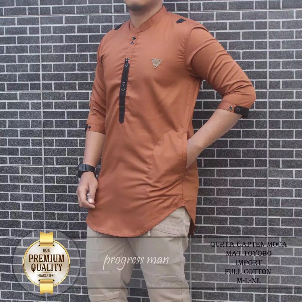 baju Koko kurta lengan 3/4 ,baju Koko pria,fashion muslim pria,kurta pakistan-kapten mocca
