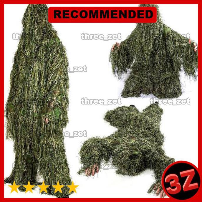 BARANG BARU 3Z162 KOSTUM BAJU PENYAMARAN KAMUFLASE GHILLIE SUIT WOODLAND CAMO PUBG - Hijau