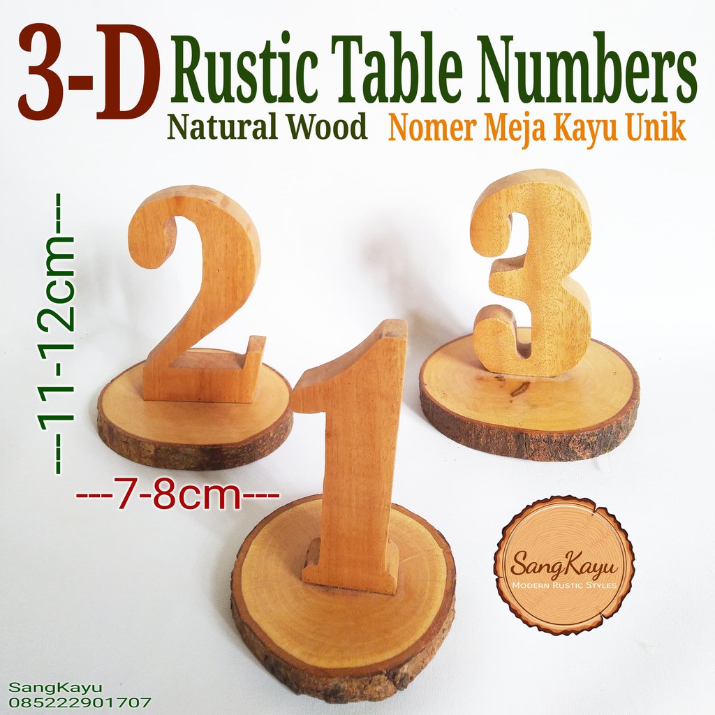 Nomer dua Nomer meja cafe rumah makan table Numbers 3D styles rustic