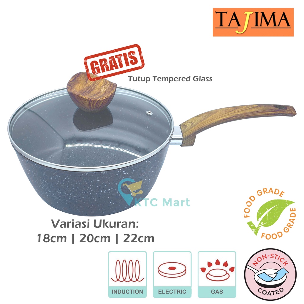 KTC Mart - Sauce Pan Marble + BONUS Tutup Kaca ANTI LENGKET  | Panci Susu Granite PREMIUM