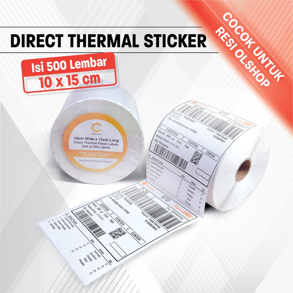 Jual MURAH 12 ROLL KERTAS LABEL RESI ISI 500 DIRECT THERMAL STICKER