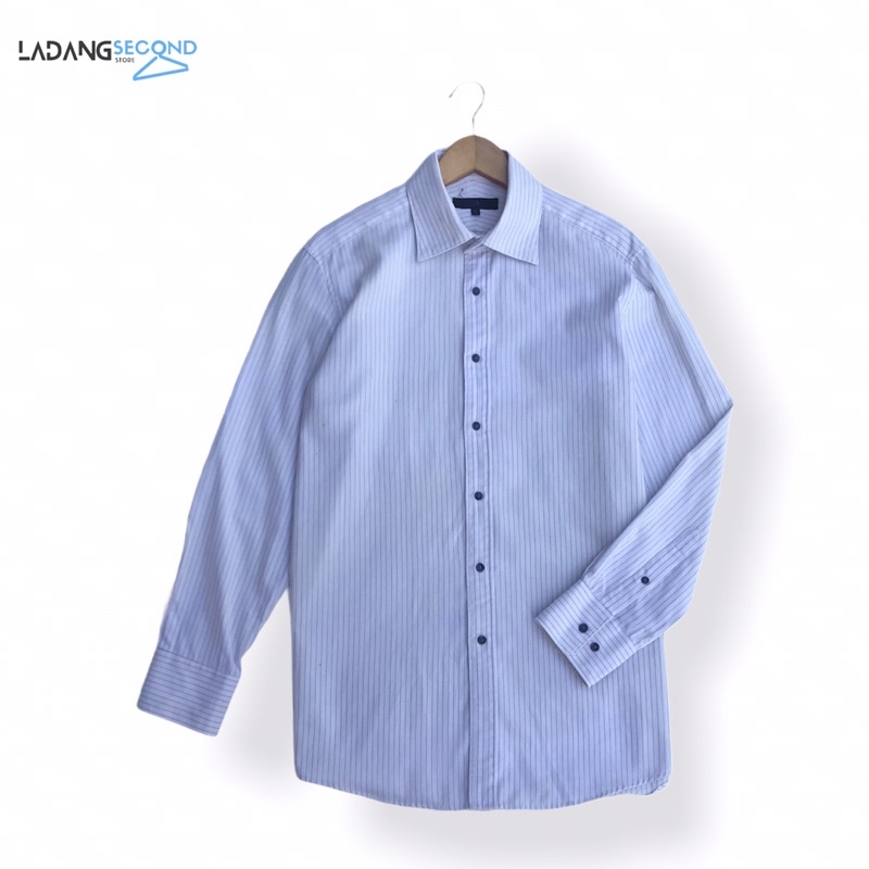 G2000 Original Kemeja Pria Lengan Panjang Putih Stripe Second Branded Thrift