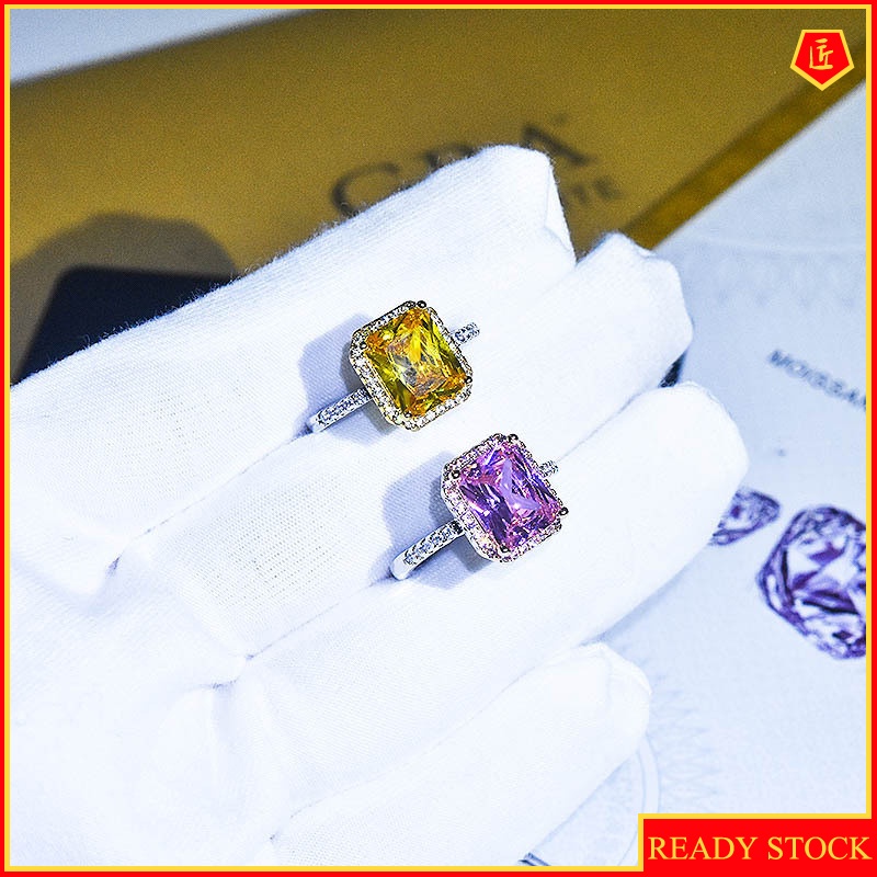 [Ready Stock]Luxury Inlaid Yellow Diamond Ring Pink Crystal Elegant Fashion