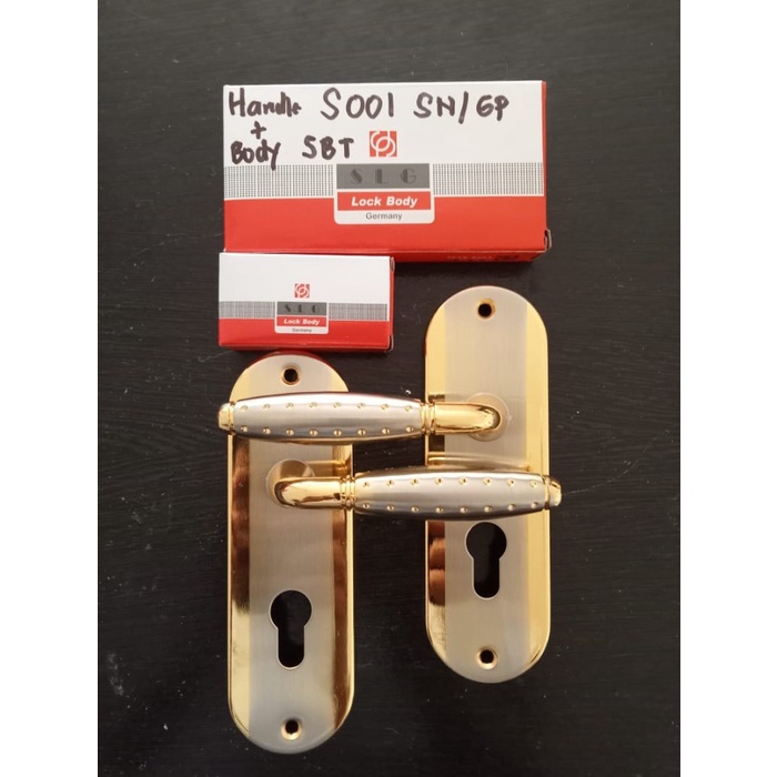 Handle Gagang Kunci Pintu Kecil Aluminium Set Soligen SLG Putih/Kuning