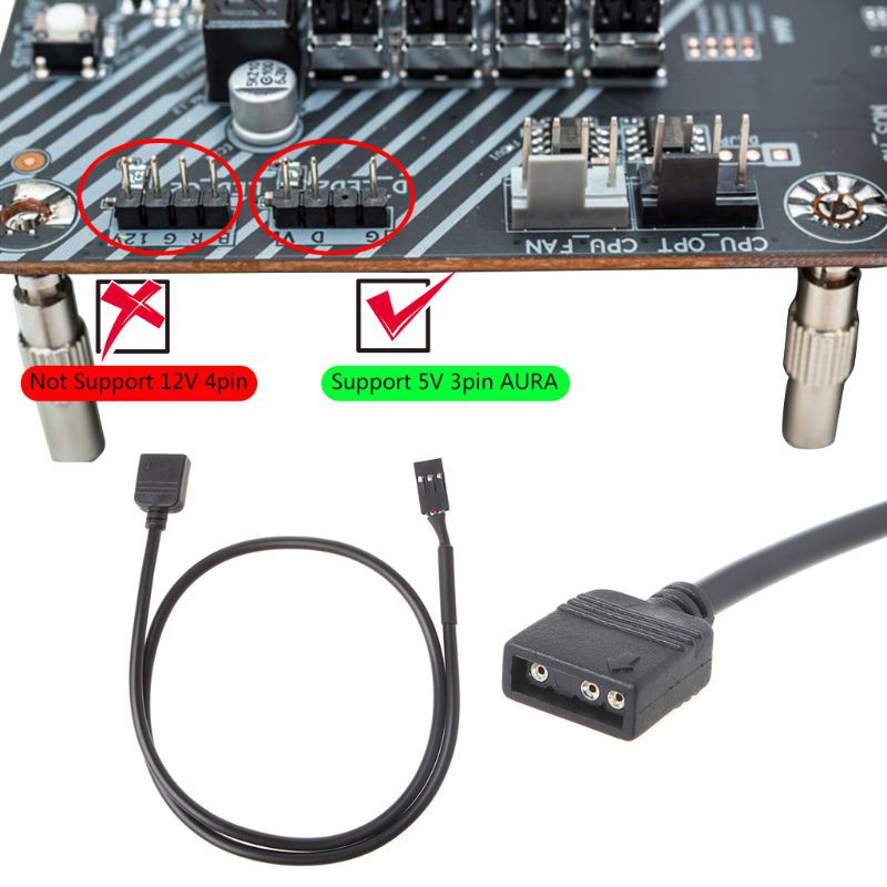 Cre Kabel Adapter Konektor 5v 3pin Rgb Vdg Untuk Motherboard 5v 3pin Vdg Ke Normal 3pin