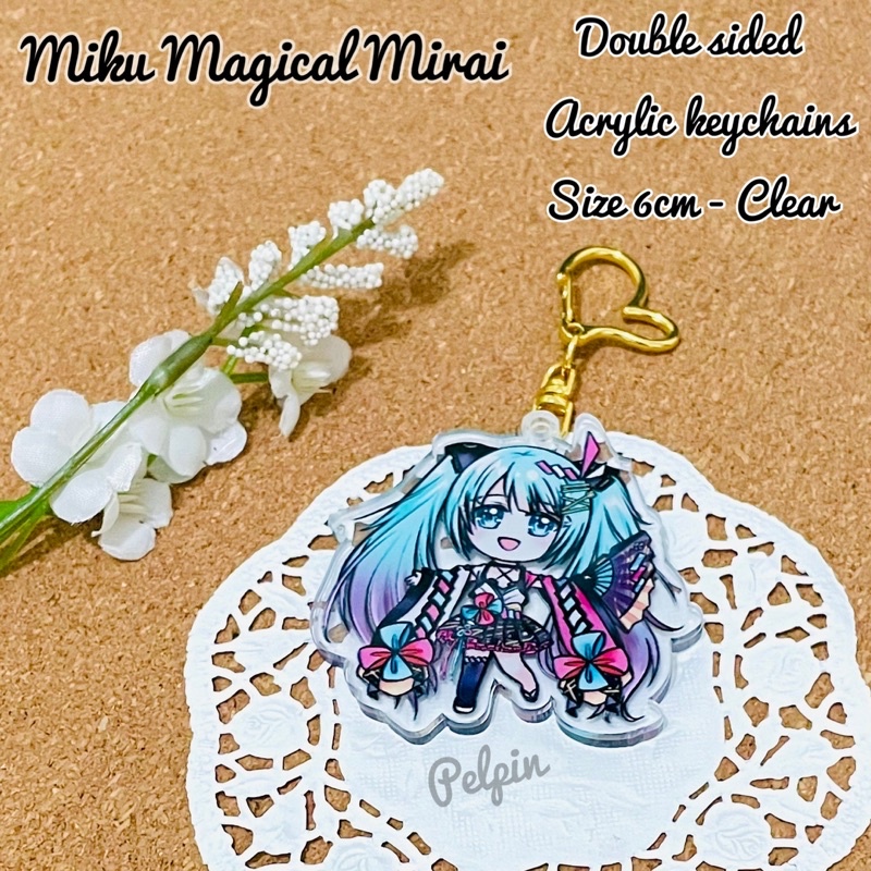 gantungan kunci vocaloid 6cm miku magical mirai anime hatsune miku bening 6cm double side besar