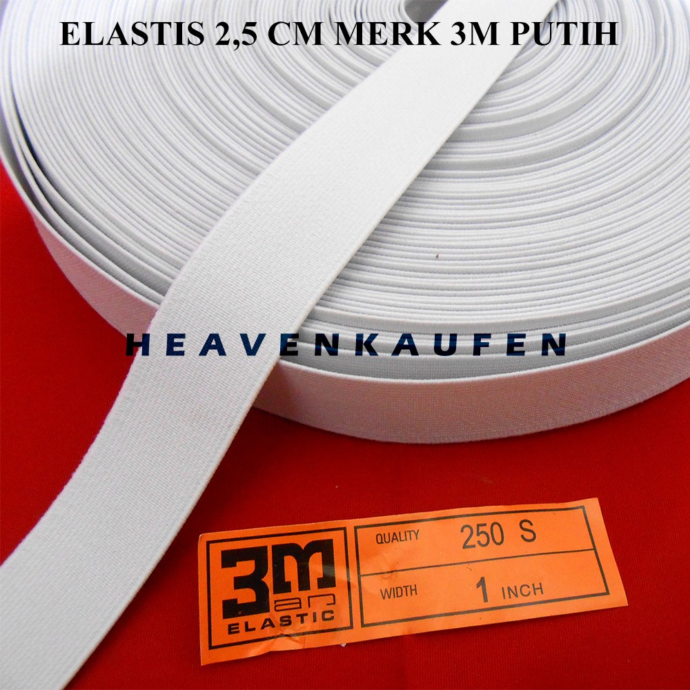 Elastis Elastic Bagus Lebar 2,5 cm Merk 3M Putih Meteran