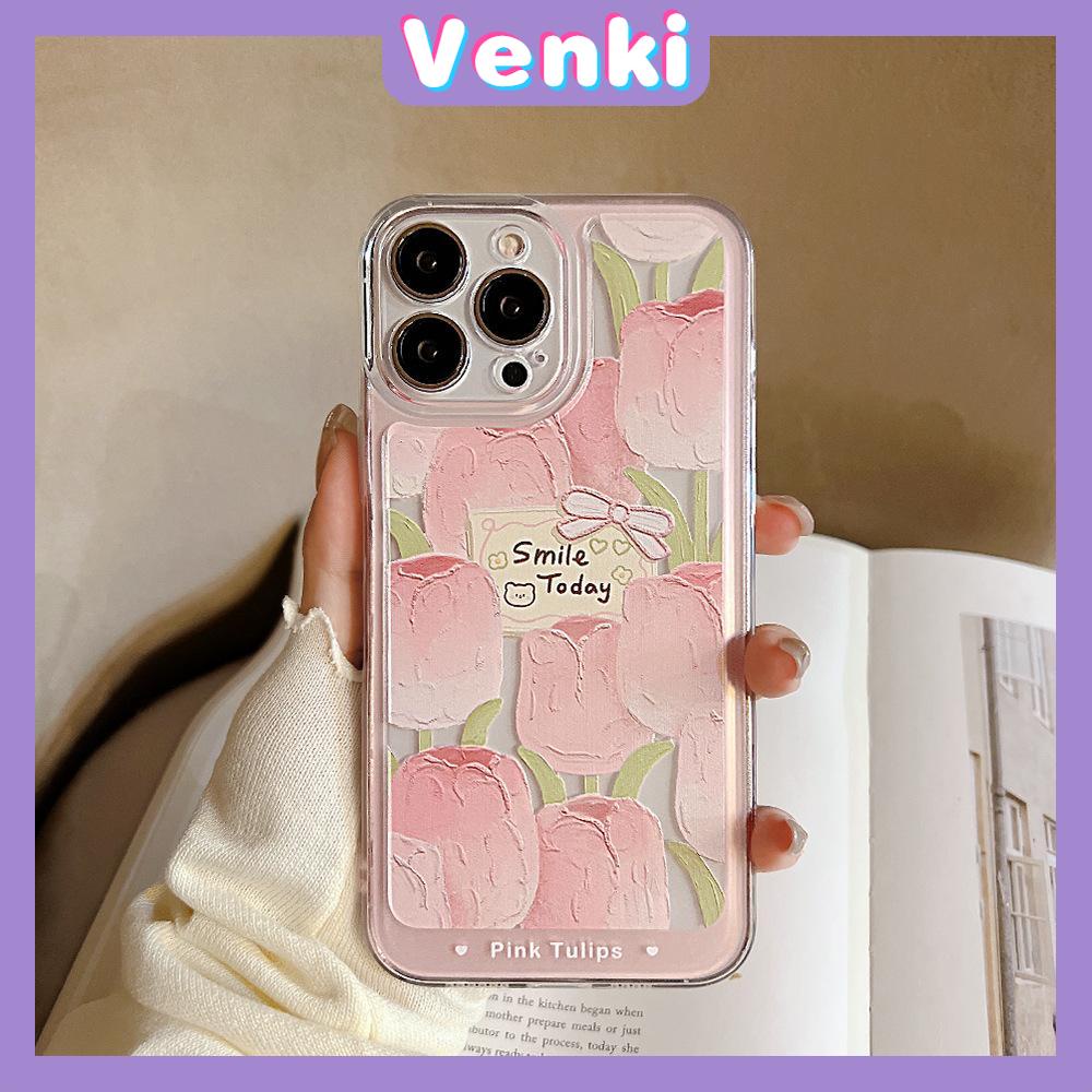 iPhone Case Silicone Soft Case Clear Case Thickened Shockproof Protection Camera Pink Tulip Flower Compatible For iPhone 11 iPhone 13 Pro Max iPhone 12 Pro Max iPhone 7 Plus xr