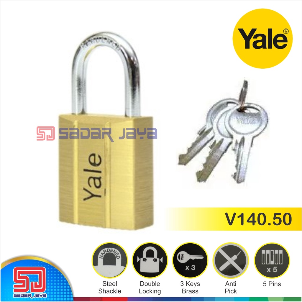 Yale V140.50 Gembok Kuningan 50mm Padlock Brass Material Hardened Steel