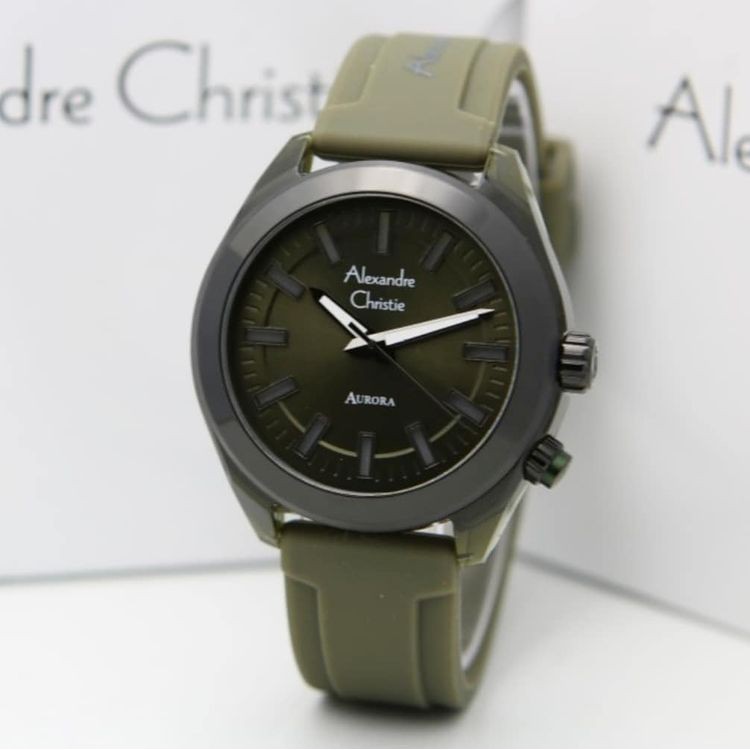 Alexandre Christie AC2928 Original Jam Tangan Wanita Tali Rubber Hijau Army