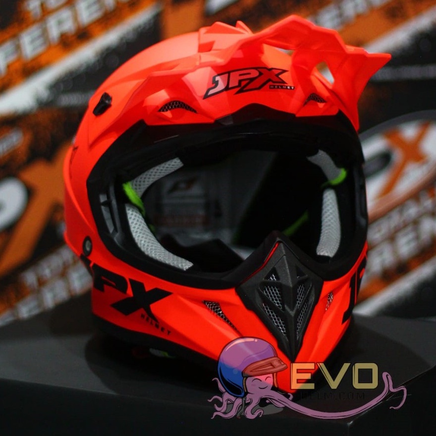 HELM JPX CROSS_SOLID - FLUO RED GLOSS + SNAIL (ONGKIR 2 KG ) HELM JPX TERBARU