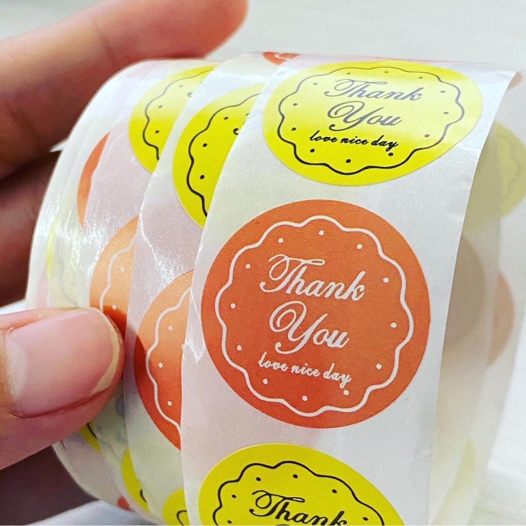 

Stiker Label Sticker Thank You Orange Yellow Bakery Pastry Segel Seal Event Product Kue Cake