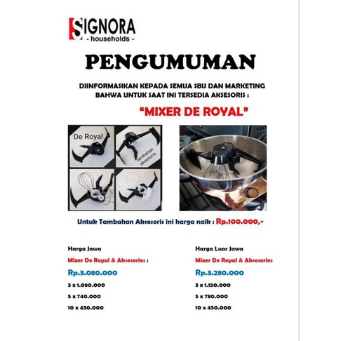 Promo Special Mixer De Royal Signora / Mixer Dough Standing Cake Donat Roti Adonan Kalis