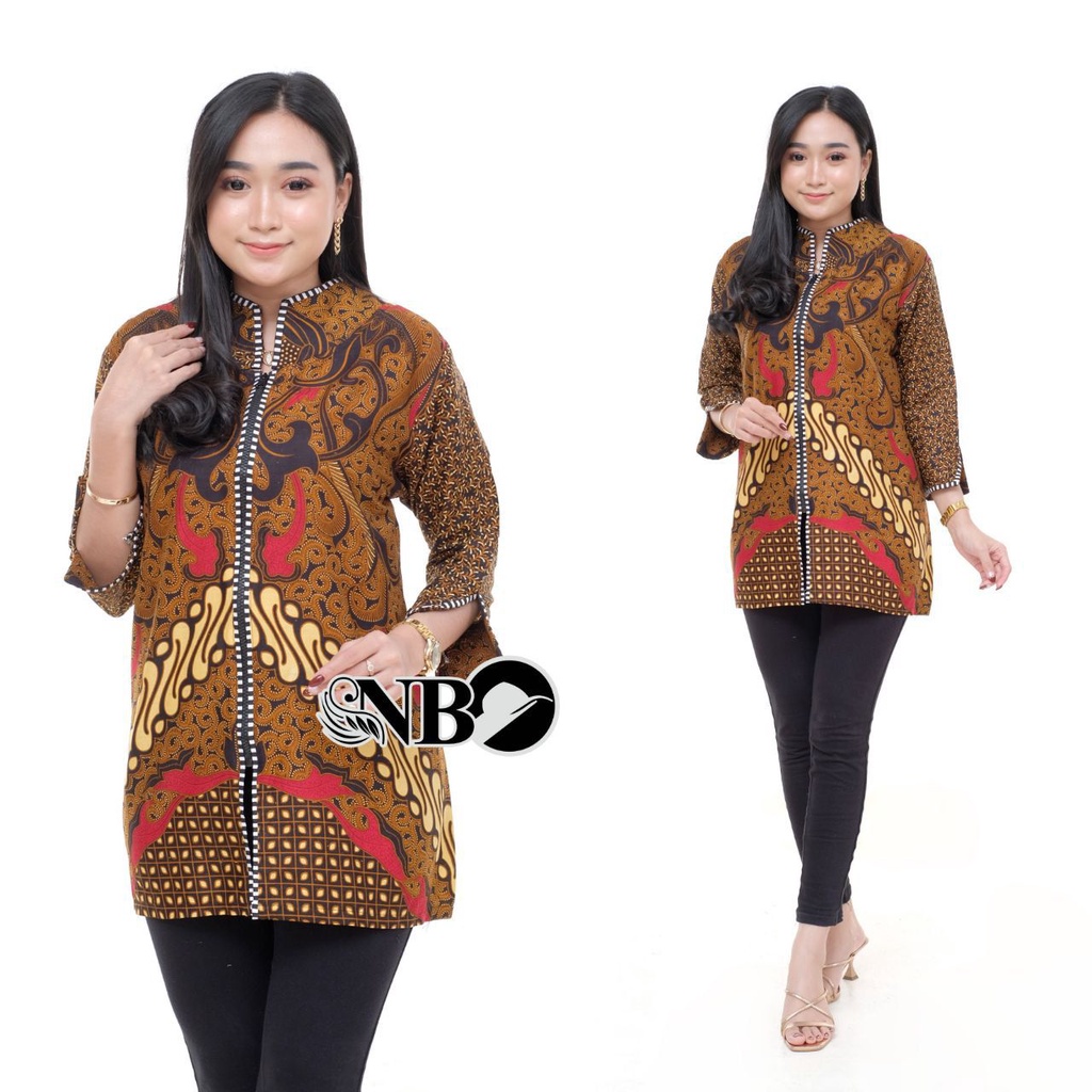 Atasan Batik Dolby Dolbi Dobby Doby Tenun Sutra Tulis Halus Katun ATBM Baron ,Sarombit Atasan-BLZ V Coklat