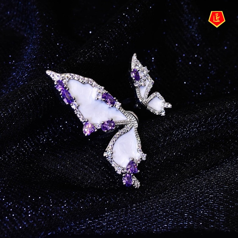 [Ready Stock]White Shell Gemstone Butterfly Ring Exquisite Romantic