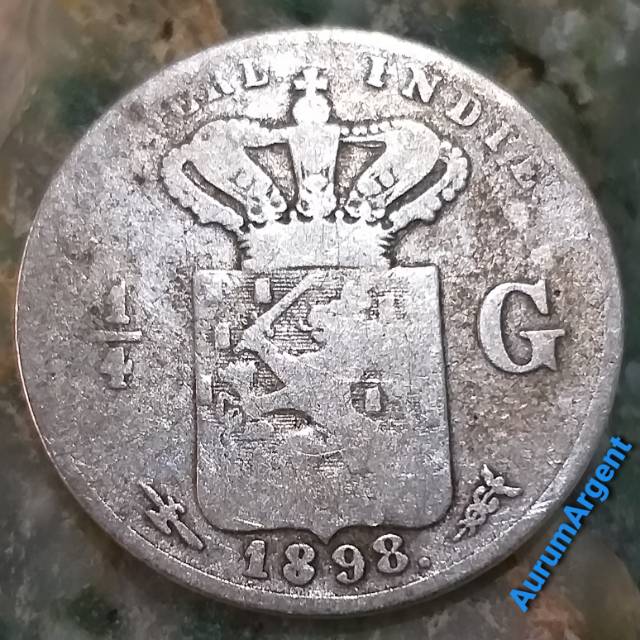 SA.81-- 1 PC KOIN PERAK KUNO ASLI 1/4 GULDEN NEDERL INDIE TH 1898. -- SILVER COIN --