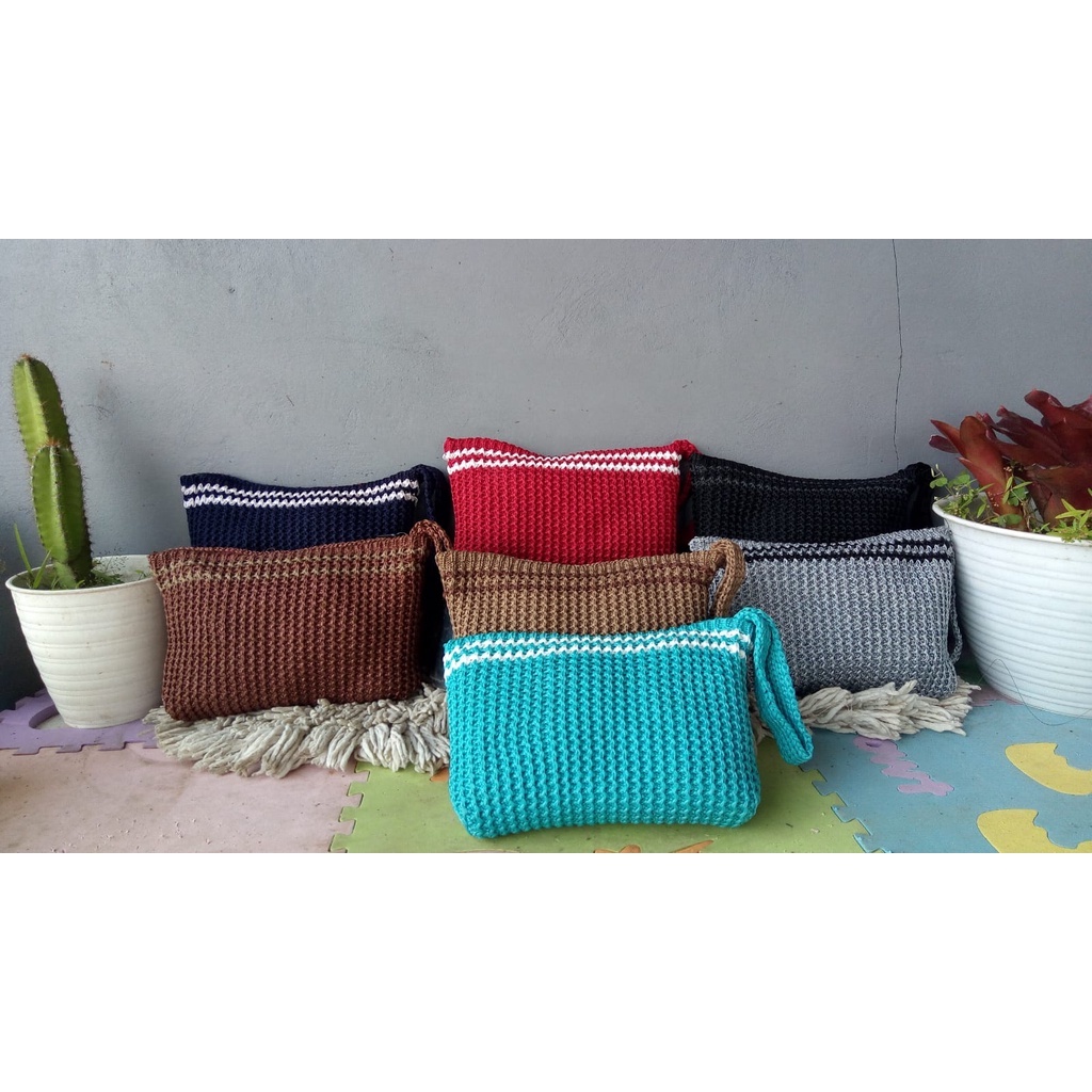 Dompet Anyam/ Dompet Rajut Tali Kur Sebaguna/ Dompet Handmade/ Motif Kotak/ Bebas Pilih Warna