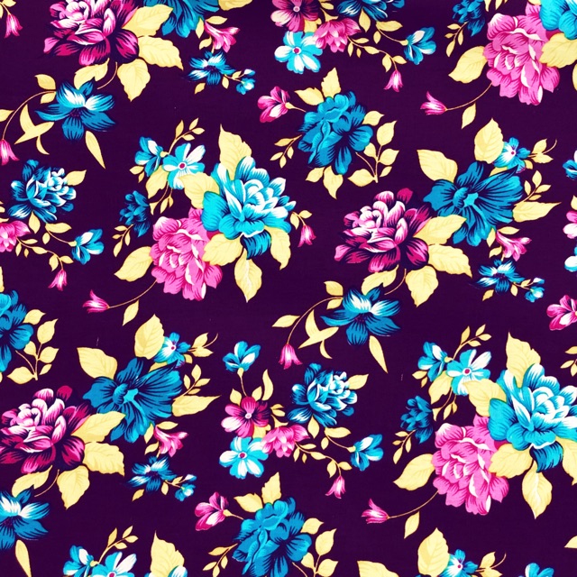 Kain katun Jepang motif bunga warna dasar ungu