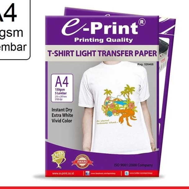 

▲ e-Print Light T-Shirt Transfer Paper A4 - Kertas Print Sablon 5 lembar ➸