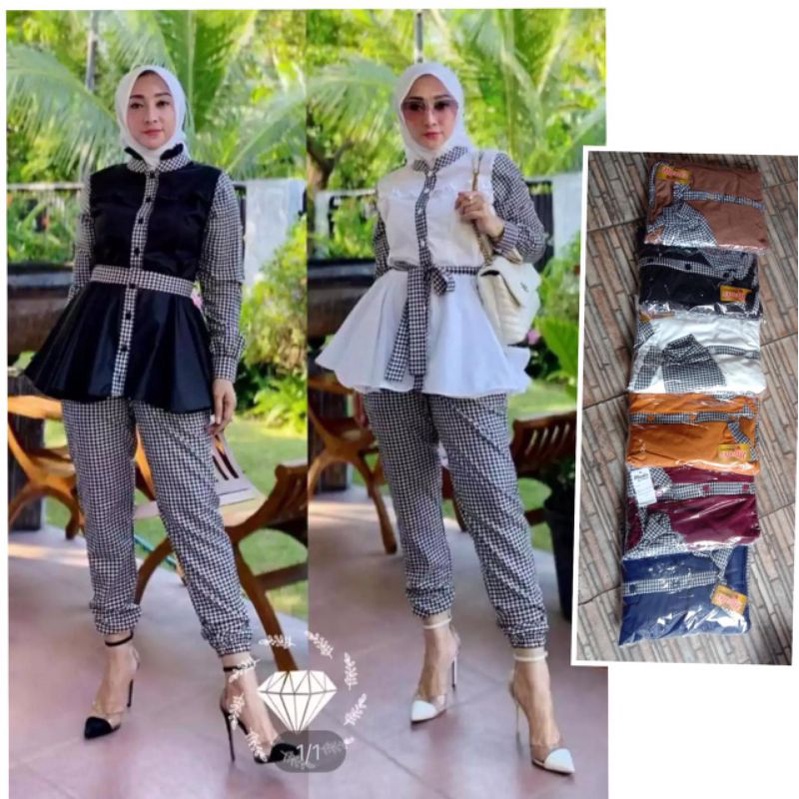 Setelan gamis+celana kotak