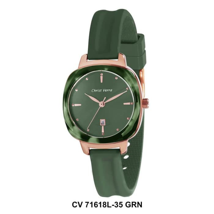 JAM TANGAN CHRIST VERRA CV 71618L-35 WANITA ROSEGOLD GREEN RUBBER