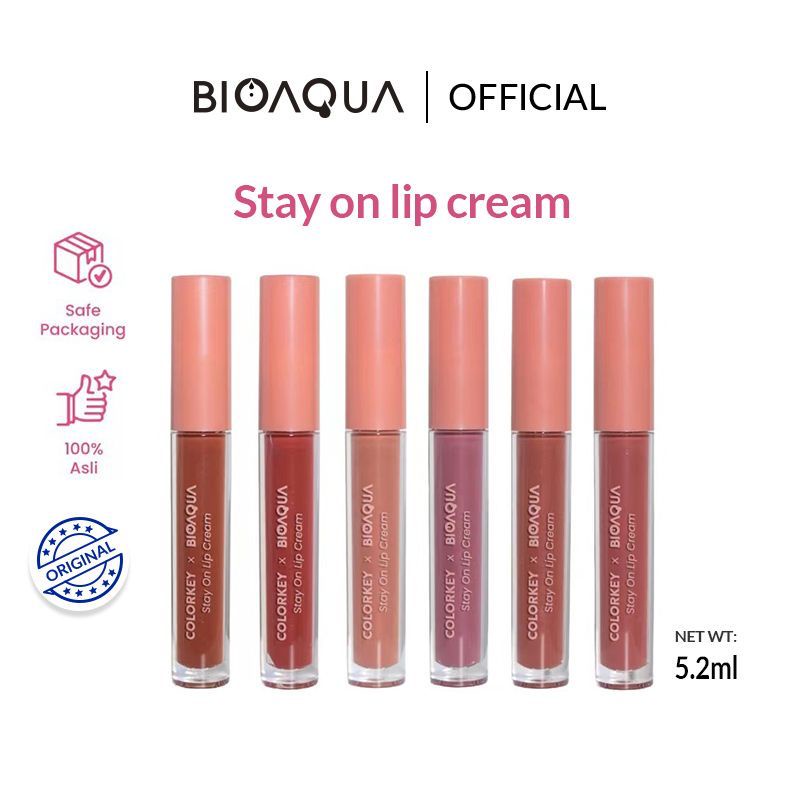 Colorkey X Bioaqua Stay On Lip Cream Matte 6 Colors Lipstick Lipstik Matte Lipstik Tahan Lama dan Anti Air Hingga 24 Jam Lasting MakeUp