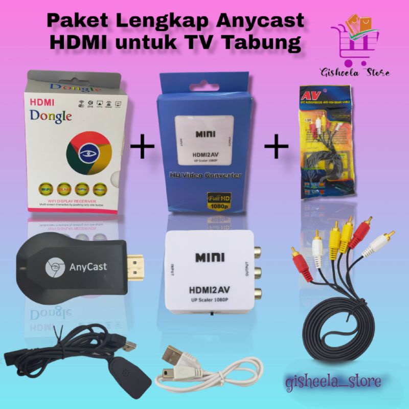 Anycast HDMI Dongle + HDMI2AV + Kabel RCA