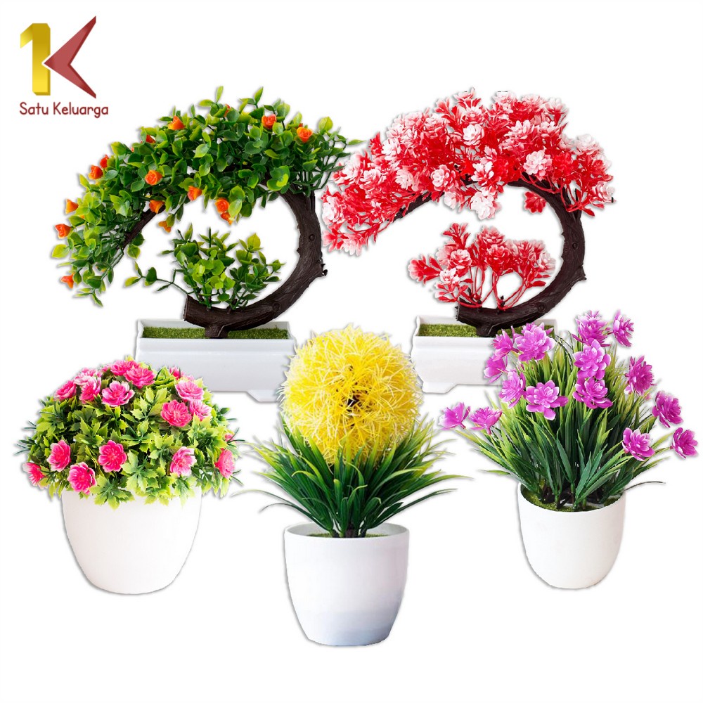 Satu Keluarga Tanaman Bunga Hias Plastik Artificial Flower C35-37 Ornamen Pot Bonsai Pajangan Dekora