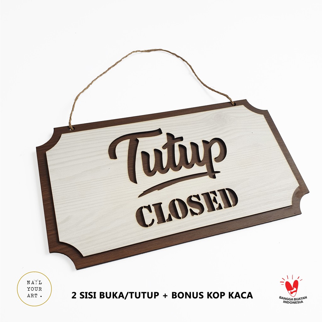 Gantungan Sign Cafe Open Closed - BUKA TUTUP MEDIUM - Dengan KOP KACA