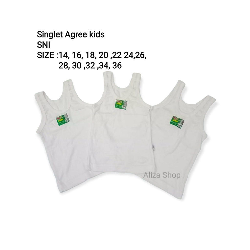 Singlet Anak Putih Agree Kids SNI Adem Bagus Size Kecil Besar 14 - 36 Kaos Dalam ST 04