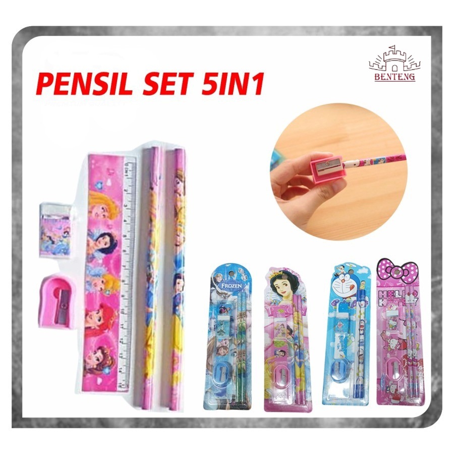 PENSIL ALAT TULIS SET KARAKTER PAKET PENSIL PENGHAPUS RAUTAN PENGGARIS