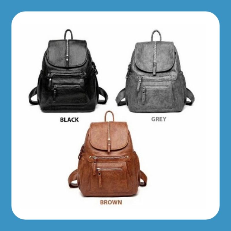 Emoemo-Naya Classic Ransel Wanita Semi Kulit Backpack korea Tas sekolah kerja kuliah wanita seteting 3