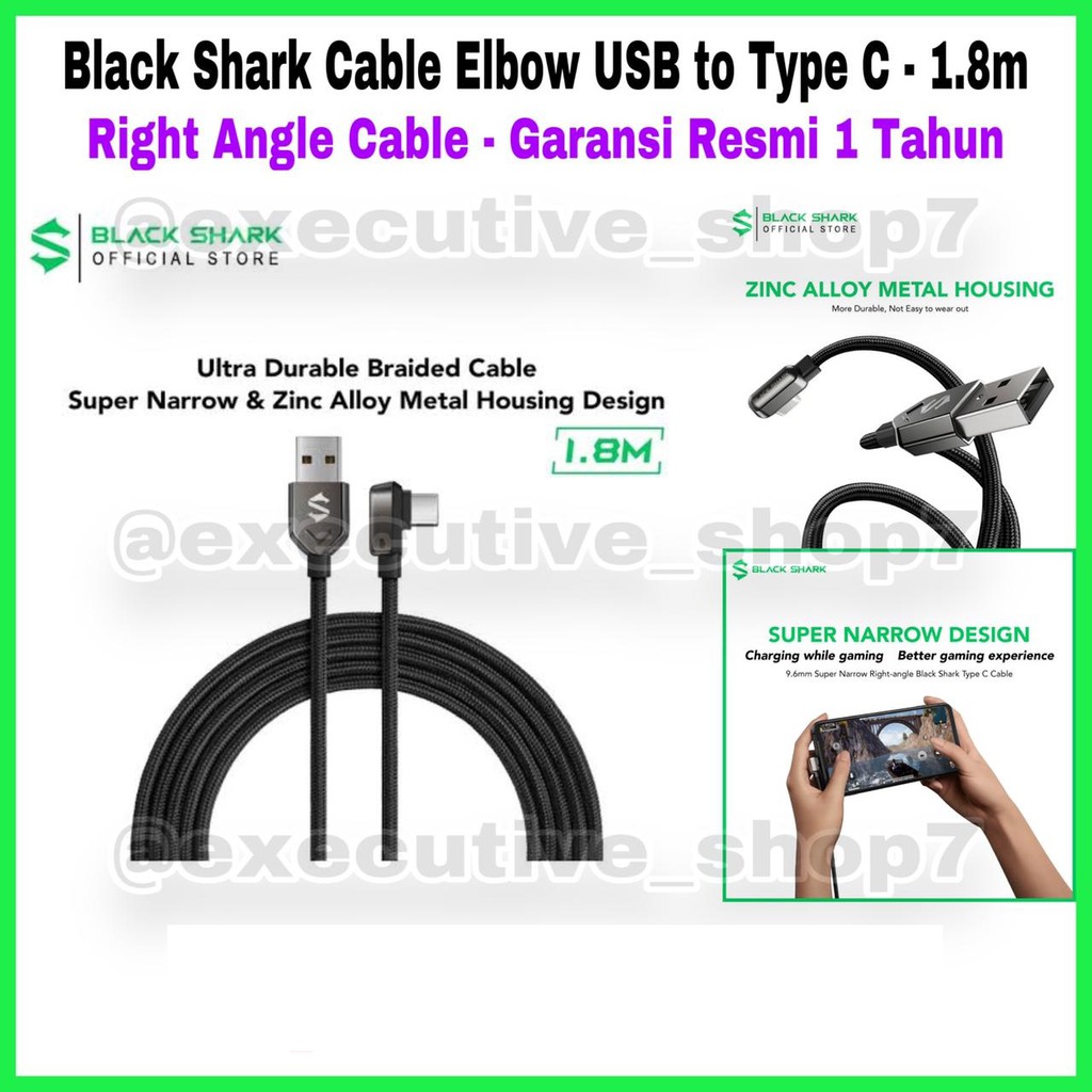 Black Shark Cable Elbow USB to Type C - 1.8m - Right Angle Garansi Resmi 1 Tahun