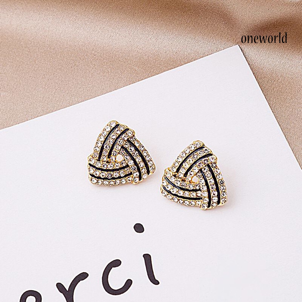 OW# Fashionable Women Rhinestone Triangle Shape Stud Earrings Jewelry Accessory