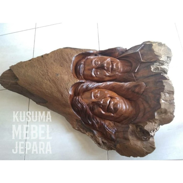 Hiasan Dinding Patung Wajah Custom Kayu Jati (Panjang 90cm)
