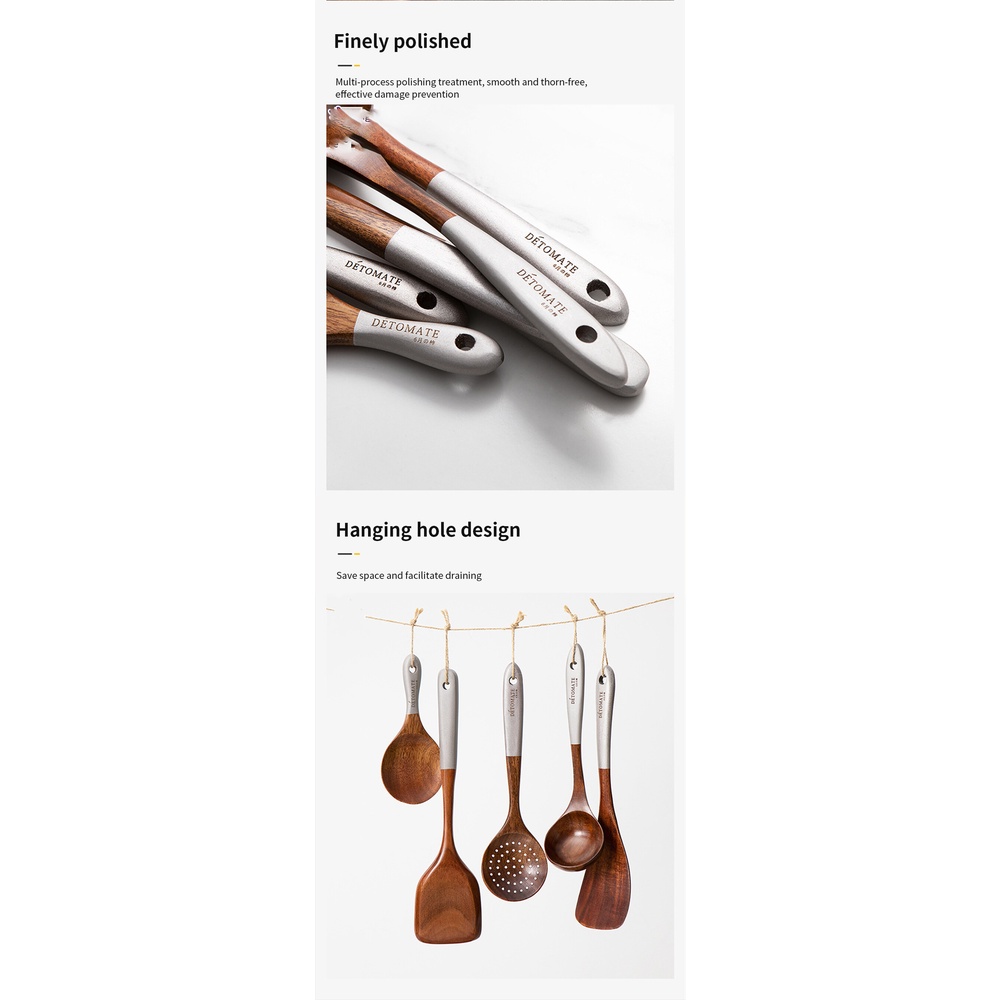 YUN Kitchenware Spatulas / Cooking Tweezers Peralatan Dapur Kayu Jati Dengan Pearlescent Teak Sendok Sup Sendok Sendok Sendok Kreatif Sendok Memasak/ Teak Rice Shovel /Colander / Round Spoon/Rice Shovel/Flat Shovel