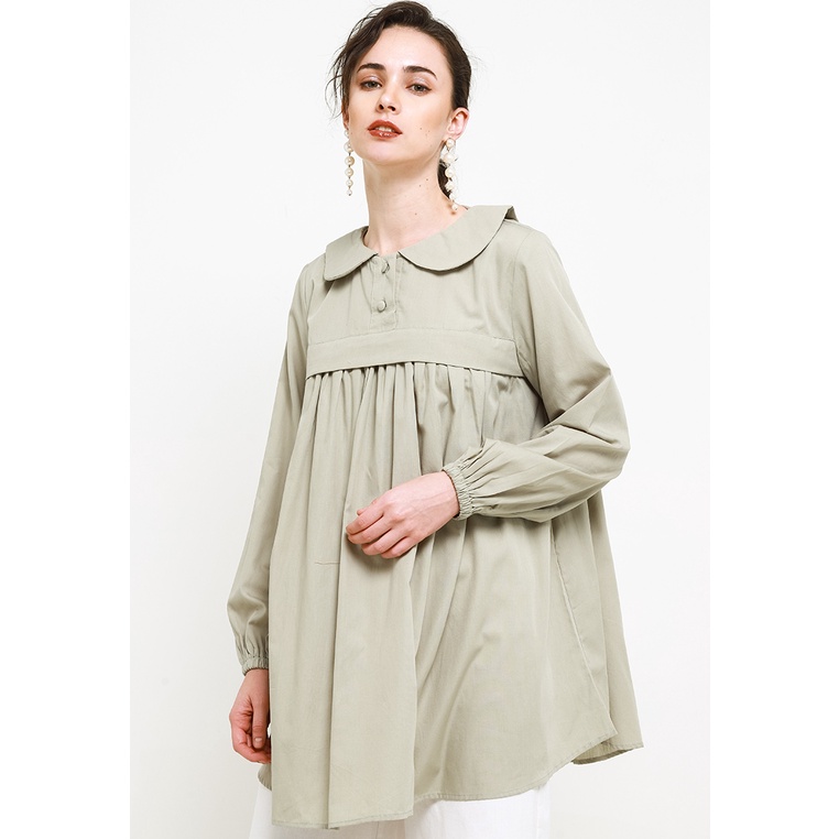 Hazelnut Indonesia - Shahira Top - Atasan Tunik Blus / Blouse / Top Wanita - Sage Green