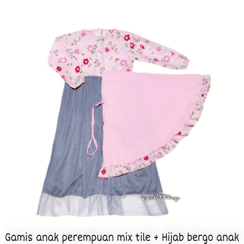 Real99shop gamis tile anak perempuan + hijab bergo anak