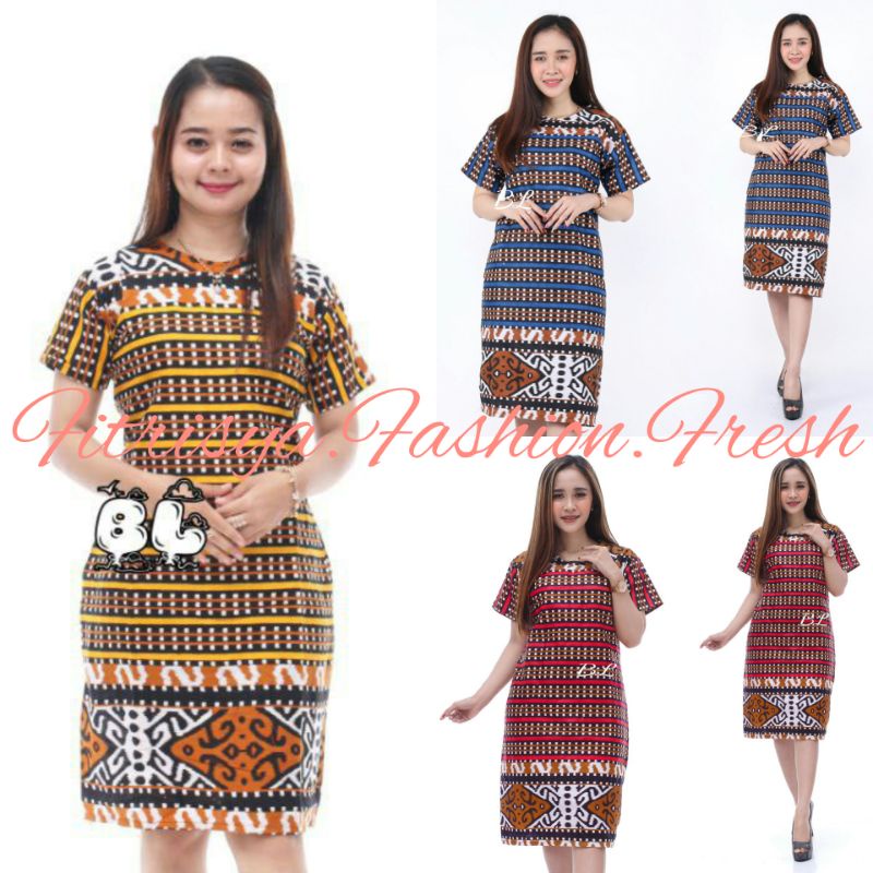 TUNIK DRESS BATIK WANITA JUMBO XXXXL / 4L LENGAN PENDEK MOTIF MACAN KOMBINASI