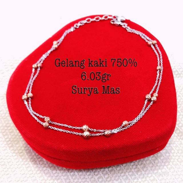 Gelang kaki emas putih 750