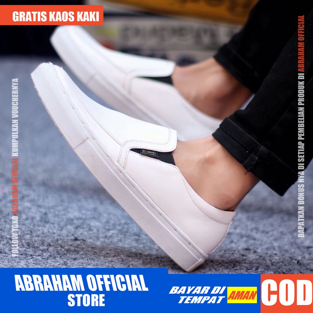 ABRHM x MANJI Sepatu Slip On Pria Sepatu Pria Casual Kulit Asli Sepatu Casual Cowok / Cowo Sepatu Kasual Slop Anti Slip Semi Formal Kerja Kuliah Gaya Santai Keren Kekinian Original Murah Terlaris