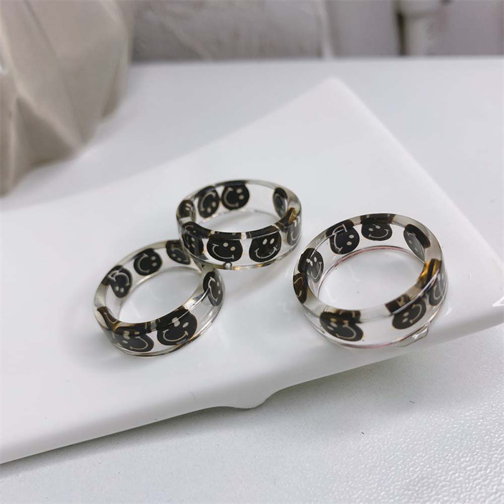 Mxbeauty Cincin Jari Bahan Akrilik Warna Permen Motif Kartun Smile Gaya Korea Vintage Untuk Wanita