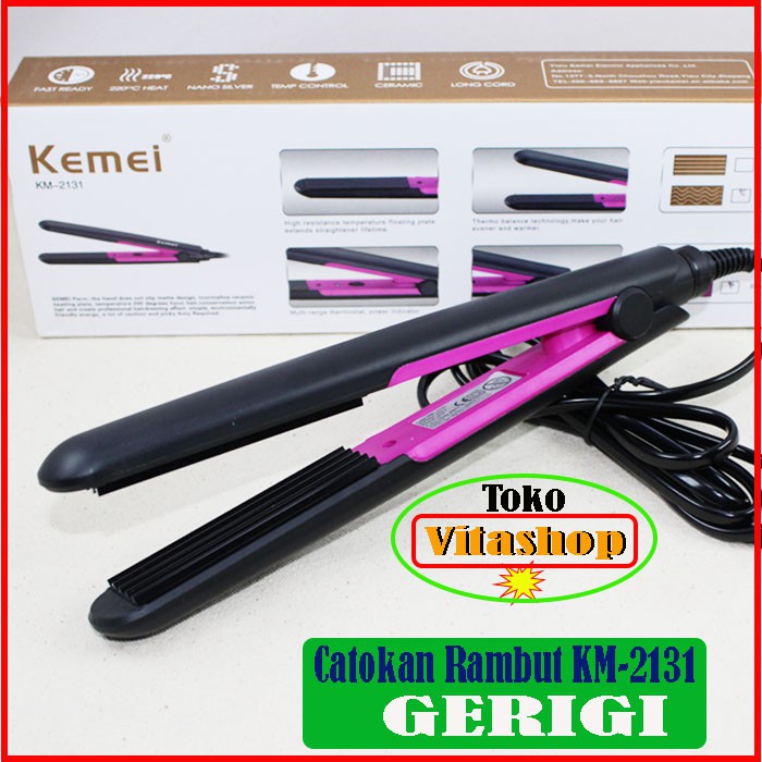 Kemei KM-2131 Catokan Rambut Catok Gerigi 2in1 Temperatur suhu