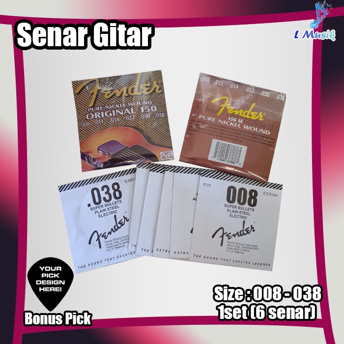 SENAR GITAR FENDER ELEKTRIK 1SER UKURAN 08-038 150SL (LOKAL PREMIUM) - FENDER ORIGINAL PURE NICKEL WOUND GUITAR STRINGS