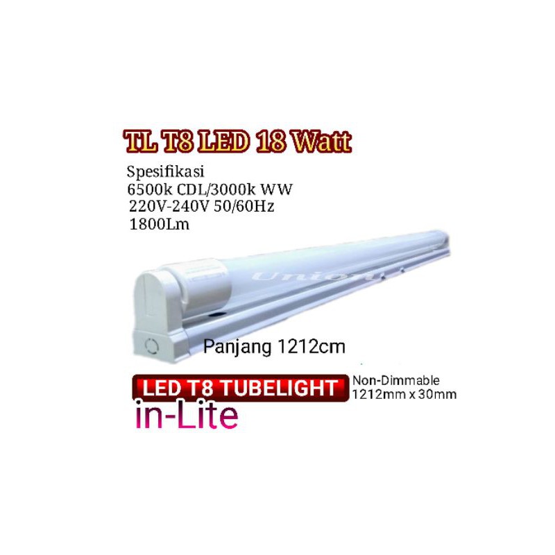 INLITE Lampu TL T8 LED 18 Watt + Kap 120cm INTG008